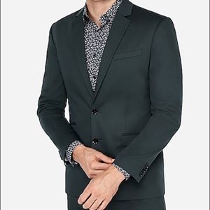 Slim dark green cotton sateen stretch suit jacket